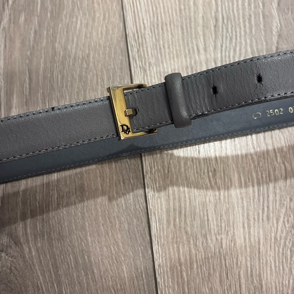 Dior Gray Leather Belt with Gold Buckle